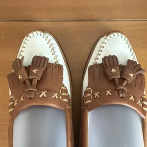 Cole Haan Country Loafers Brown/White Leather Tassel Kiltie Moc Toe Shoes Sz 7.5 thumbnail 10