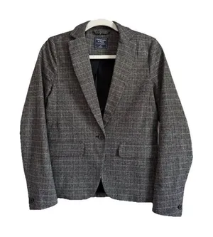 Abercrombie & Fitch Womens 0 Windowpane Single Button Blazer Gray‎ Plaid Stretch thumbnail 1