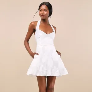 NEW Lulus Bonni White Floral Jacquard Halter Mini Dress Sz XL thumbnail 5