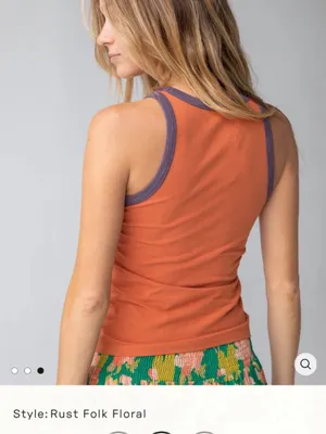 Natural Life Ringer Rust Folk Floral Tank Top Size XL thumbnail 4