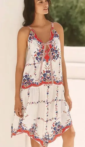 Anthropologie Celandine Plunge-Neck Drop-Waist Cotton Midi Dress size small thumbnail 1