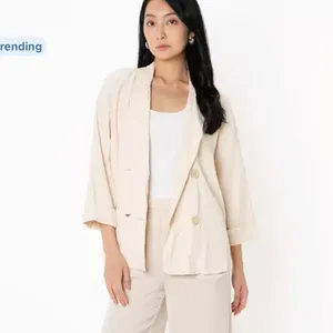 Zara Ivory Crinkled Oversized Relaxed Fit Blazer thumbnail 3