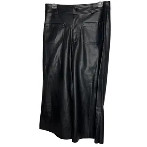 Mark Alan NY Women's M Cropped Black Faux Leather Pants Wide Leg Elevated Basic‎ thumbnail 2