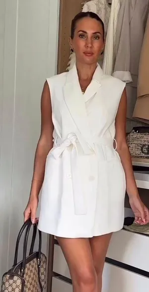 ZARA blazer vest dress white belt waist tie casual bussines office thumbnail 5