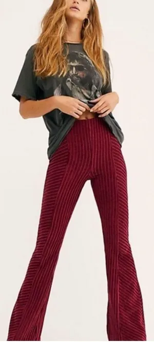 Free People Penny Ribbed Velvet Flare Pants Womens Medium Boho Rocker thumbnail 1