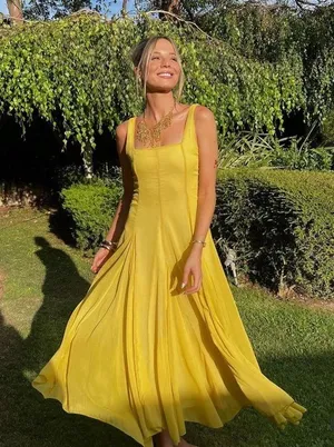 Zara butter mustard Yellow Maxi Dress flowy bohemian midi summer vacation thumbnail 5