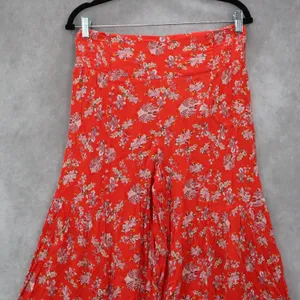 Red Floral Wide Leg Boho Y2K Cottage Pull On Straight Leg Flowy Pants Medium thumbnail 4