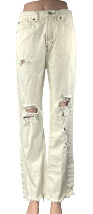 Urban Outfitters BDG White Distressed High Waist Flared Cowboy Denim Jeans Sz 28 thumbnail 1