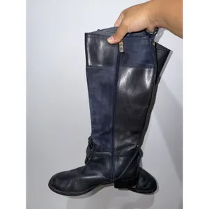 Tory Burch Lizzie Women's 7.5 Leather Knee High Riding Boot Zip Buckle Blue READ thumbnail 11