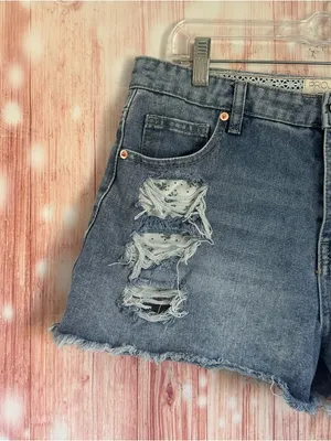 Project Rebel Denim Blue Lightwash High Rise Frayed Hem Jean Shorts Size 11 thumbnail 2