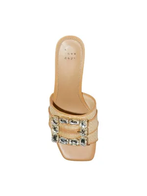 NEW A New Day Womens Kathleen Raffia Buckle Block Heels 92611276 Light Brown 7M thumbnail 3