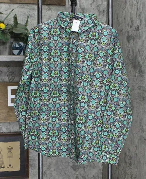 NWT Lands' End Sleeve Patterned Dress Shirt 484704 14 Tall Burn Brown Floral thumbnail 1