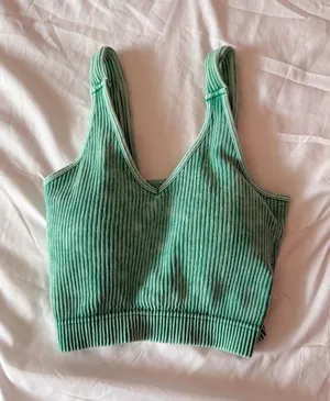 Zenana Kelly Green Washed Ribbed Crop Top Bralette Size S/M thumbnail 1