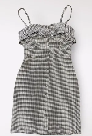 Honey Punch‎ NWOT Gingham Button-Up Short Mini Dress Size S Black White thumbnail 1