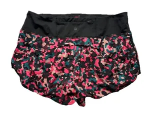 Athleta Running Free Printed Shorts 3.5” Size L Lined High Waist Pink Black thumbnail 1