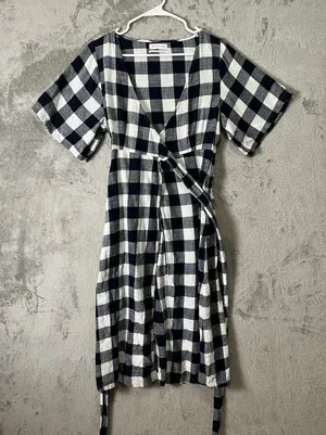 Urban Outfitters Gingham Surplice Wrap Midi Dress Prairie‎ Cottagecore Picnic SM thumbnail 1