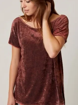 We The Free People Doran Velvet Oversized Tee - Sangria Red thumbnail 1