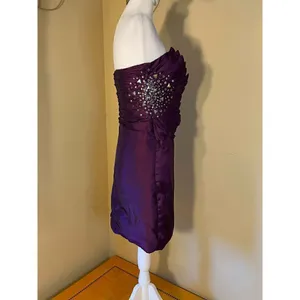 Nox Anabel Purple Pleated Rhinestone Sequin Beaded Strapless Party Mini Dress XS thumbnail 4