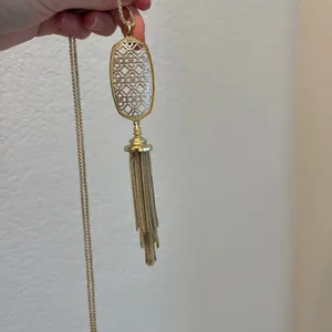 Kendra Scott Rayne Two Tone Gold and Silver Filigree Long Pendant Necklace thumbnail 9