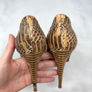Christian Louboutin Altadama 140 Watersnake Open Toe Platform Heels Brown 38 thumbnail 7
