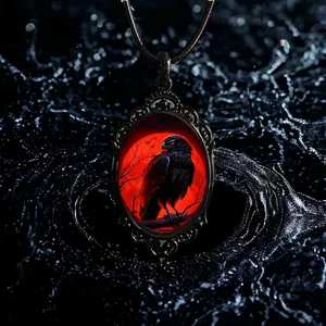 Red Moon Eagle Cameo Necklace Gothic Style Glass Pendent Choker Mystic Witch Jew thumbnail 5