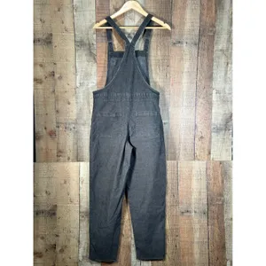 Aerie Charcoal Gray Corduroy Overalls Relaxed Straight Leg Raw Hem Small S thumbnail 6