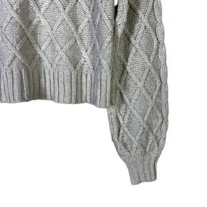 American Eagle Diamond Cable Pointelle Sweater Gray Mock Neck Balloon Size S thumbnail 4