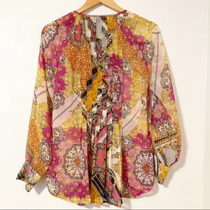 V Cristina Abstract Sheer Blouse Size Medium Multicolor​‎ Yellow thumbnail 2