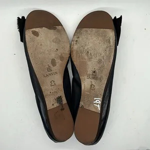Lanvin Paris Navy Blue Leather Black Bow Ballet Flats Shoes **Size 37.5/US 5.5** thumbnail 7