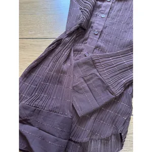 Serenade Women Size Small Button Down Shirt Crinkle Stretch Brown Office Chic thumbnail 9