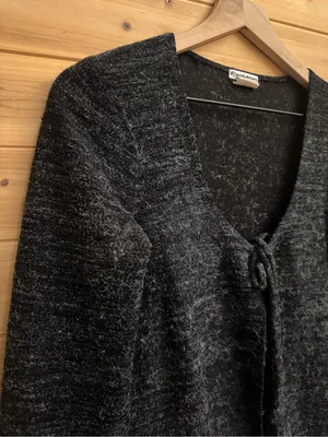 Y2K Vintage Medium Mohair Blend Heather Gray Tie Open Front Cardigan Cozy Winter thumbnail 2