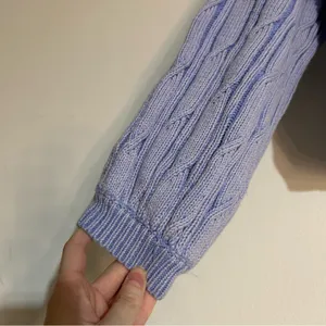 Free People When It Rains V-Neck Cotton Knit Sweater Blue Size Medium thumbnail 2