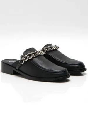 Free‎ People Vida Mules Size 36 Black Leather Silver Chain Grunge Downtown Girl thumbnail 2