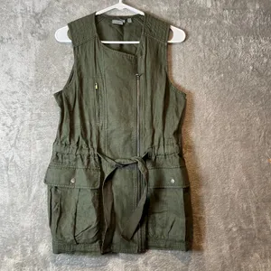 Athleta Wanderbout‎ Olive Green Linen Utility Vest Size XS thumbnail 3