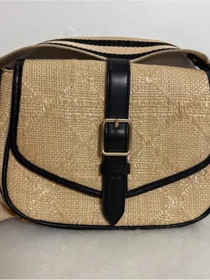 Time and Tru Daisy Woven Straw Crossbody Bag Tan Purse Womens Adjustable Strap thumbnail 2