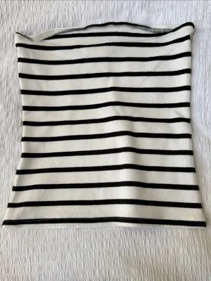 H&M Rib-Knit Strapless Bandeau Top - Striped thumbnail 3