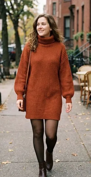 NWOT Rust Orange Ribbed Turtleneck Sweater Dress Size Small thumbnail 1