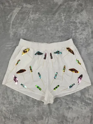 Queen of Sparkles 2 Piece Crop Top Shorts Set White Sequin XL Coctail Umbrellas thumbnail 11