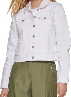 DKNY Women's Denim Cropped Button Up Jacket Size Small NWT thumbnail 1