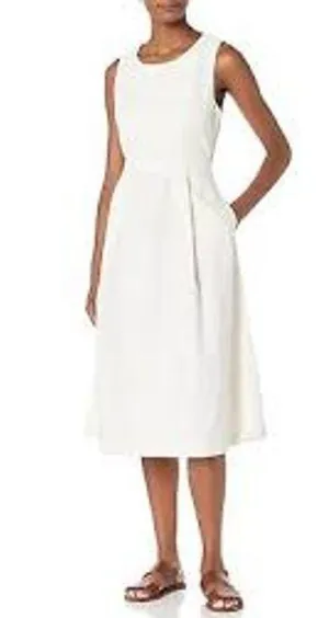 ADRIANO GOLDSCHMIED Libby Button Back Midi Dress w Pockets LINEN White Medium M thumbnail 1