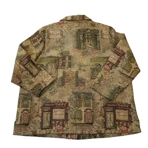 Vintage Tapestry Jacket Cafe Scene Button Up Boho Art‎ Print Retro 90s Style 20P thumbnail 5