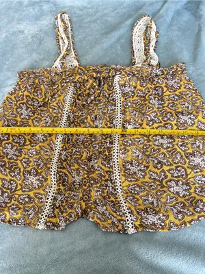 Anthropologie Floral Lace Trim Tank Top Yellow Brown Size 2 thumbnail 9