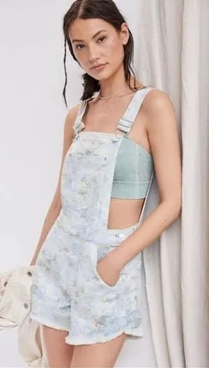 Anthropologie PILCRO Denim Floral Shortalls Overalls Size Medium M Romper Shorts thumbnail 1