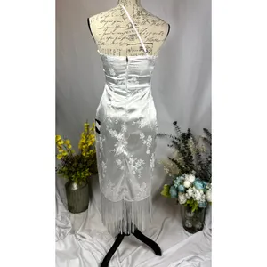 Lulu's On the Dance floor White Jacquard Fringe One-Shoulder Midi Dress XS thumbnail 11