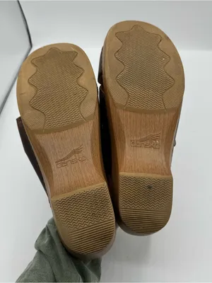 Dansko Sela Sandals Women 11 Brown Good Leather Criss-Cross Wood‎ Platform 41 thumbnail 2