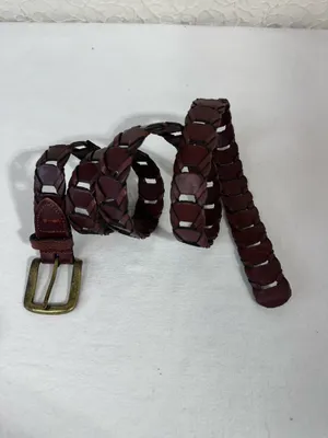 Braided Woven Brown Leather Adjustable Buckle Belt Women's 42 Western Bohemian thumbnail 5