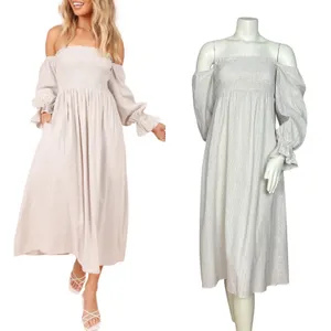 Petal + Pup Off The Shoulder Dress Domenica Striped Neutral Women 2 Midi Smocked thumbnail 2