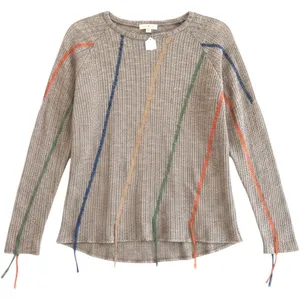 Prómesa Knit Top Brown Zigzag Embroidered Tassel Hem Boho Women Medium thumbnail 1