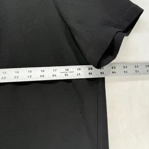 Madewell Black Top Leather Trim Short Sleeve High Low Hem Blouse Size‎ L thumbnail 2
