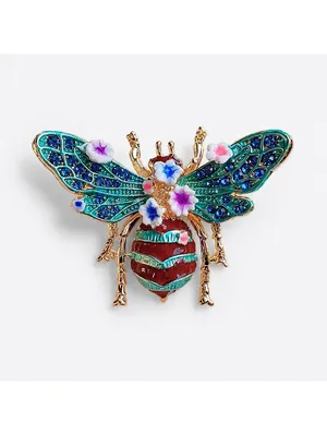 Colorful Crystal Flower and Bee Brooch Pin thumbnail 2